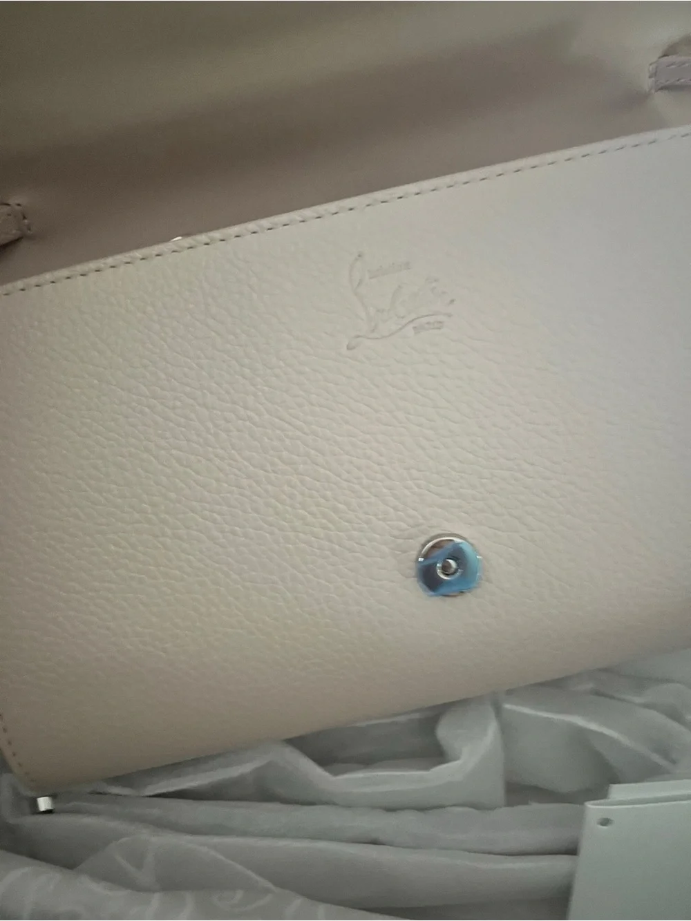 Christian Louboutin Paloma Clutch in Leche Beige with Silver Studs